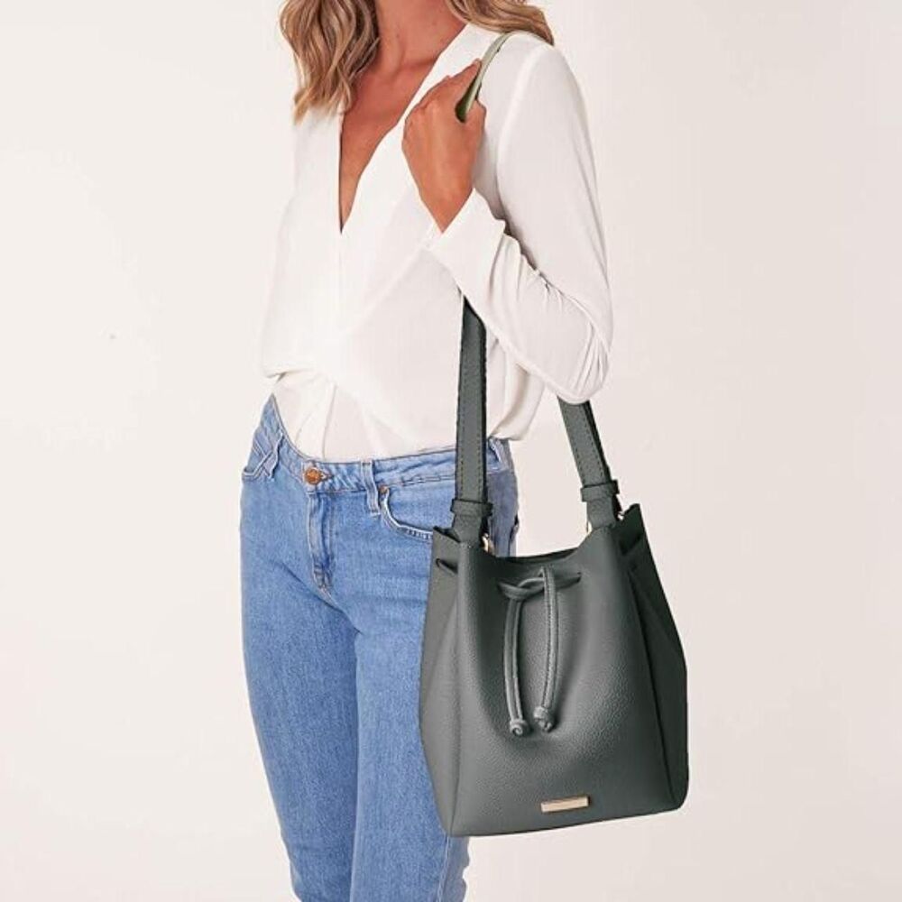 KATIE LOXTON X-Large Drawstring Bucket Vegan Leather Crossbody Handbag Charcoal